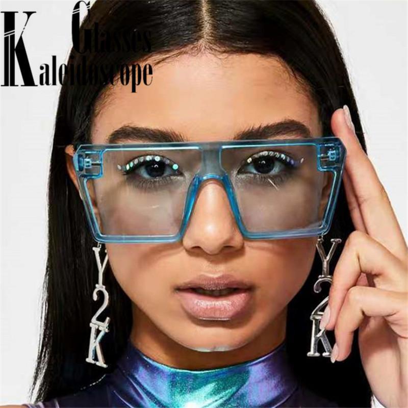 

Sunglasses Vintage Oversized Women Men Retro Square Flat Top Sun Glasses Brand Deisgn Transparent Eyewear Gafas De Sol UV4001