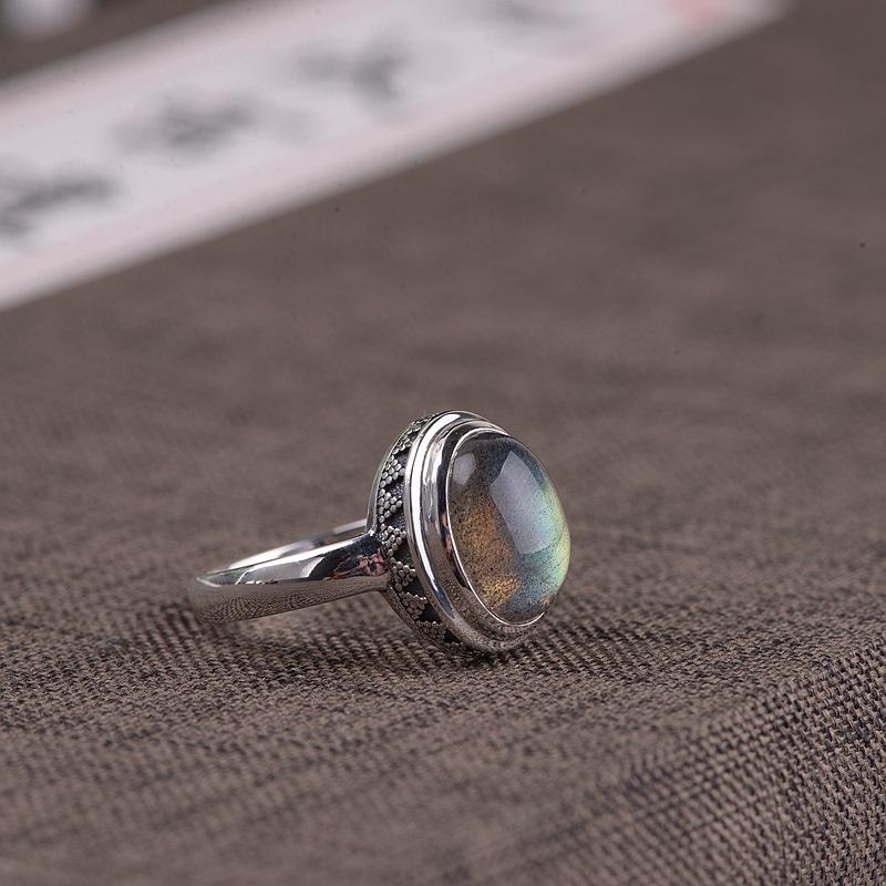 

Silver Moonstone Rings Original S925 Solid Prue Ring For Women Jewelry Vintage Simple Cluster