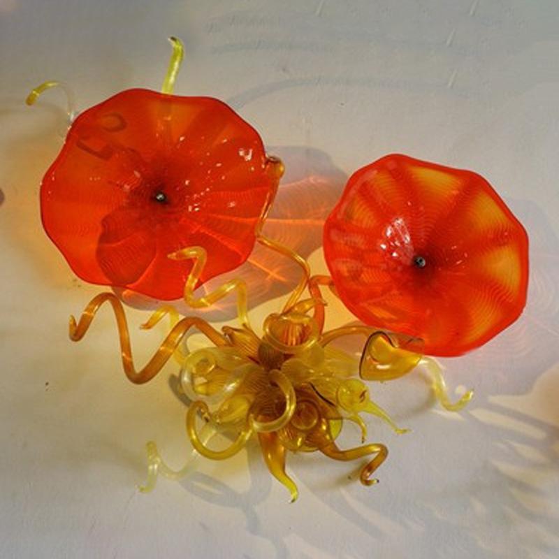 

Murano Wall Lamps And Flower Hanging Plates Red Amber Color 28x28 Inches Hand Blown Glass Art Decor Lights For Home