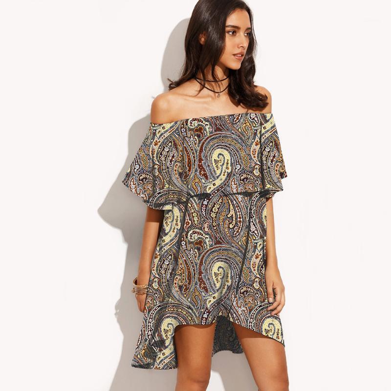 

Women's Off Shoulder Floral Tribal Print Shift Summer Beach Dress Swimwear