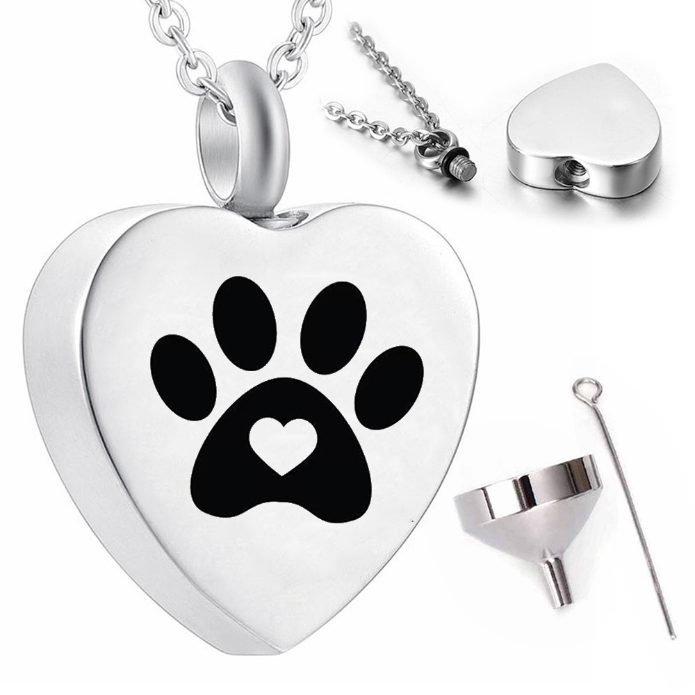 

Wholesale heart-shaped dog paw print ashes urn souvenir pendant necklace to commemorate pet funeral