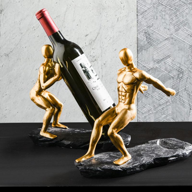 

Decorative Objects & Figurines Creative Mini Golden Man Decoration Furnishings Resin Retro Red Wine Rack Bookcase Bookends Birthday Gifts Or