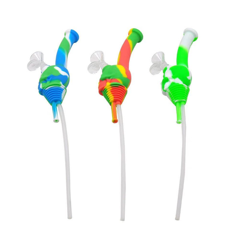 

Creativity design Silicone pipes about 9 inches smoking Pipe Personality Portable Tobacco Pipes with glass bowl straight type