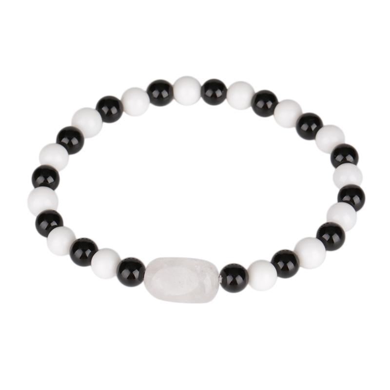 

Beaded, Strands 6mm Black Onyx Alternate White Glossy Bead Natural Irregular Translucent Clear Crystal Stone Charm Beaded Bracelet For Man W