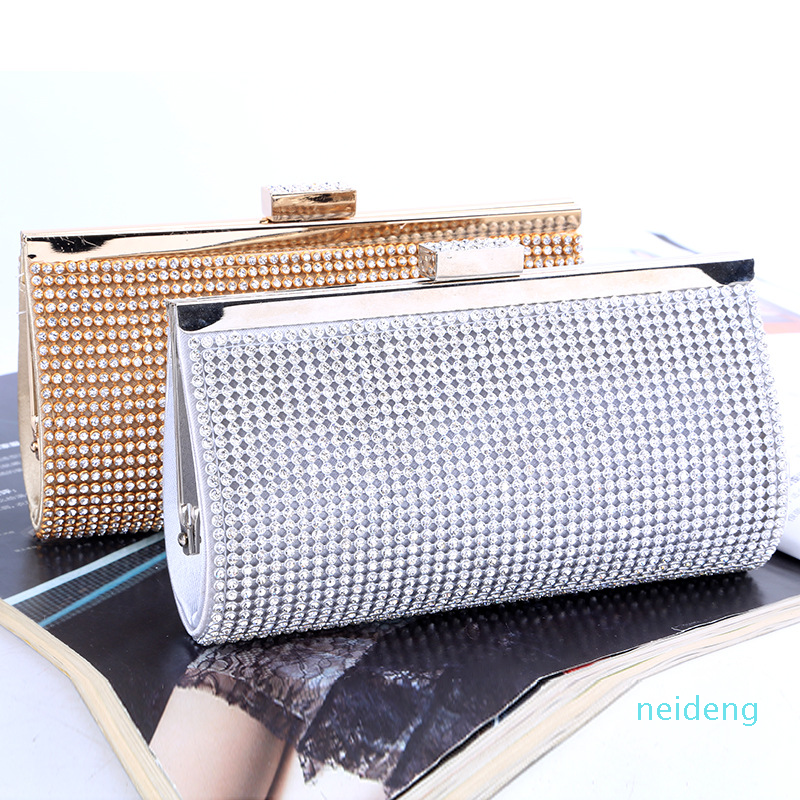 

Factory/Retaill/Wholesale brand new handmade noble diamond evening bag/clutch with satin for wedding/banquet/party/porm 2021, Gold