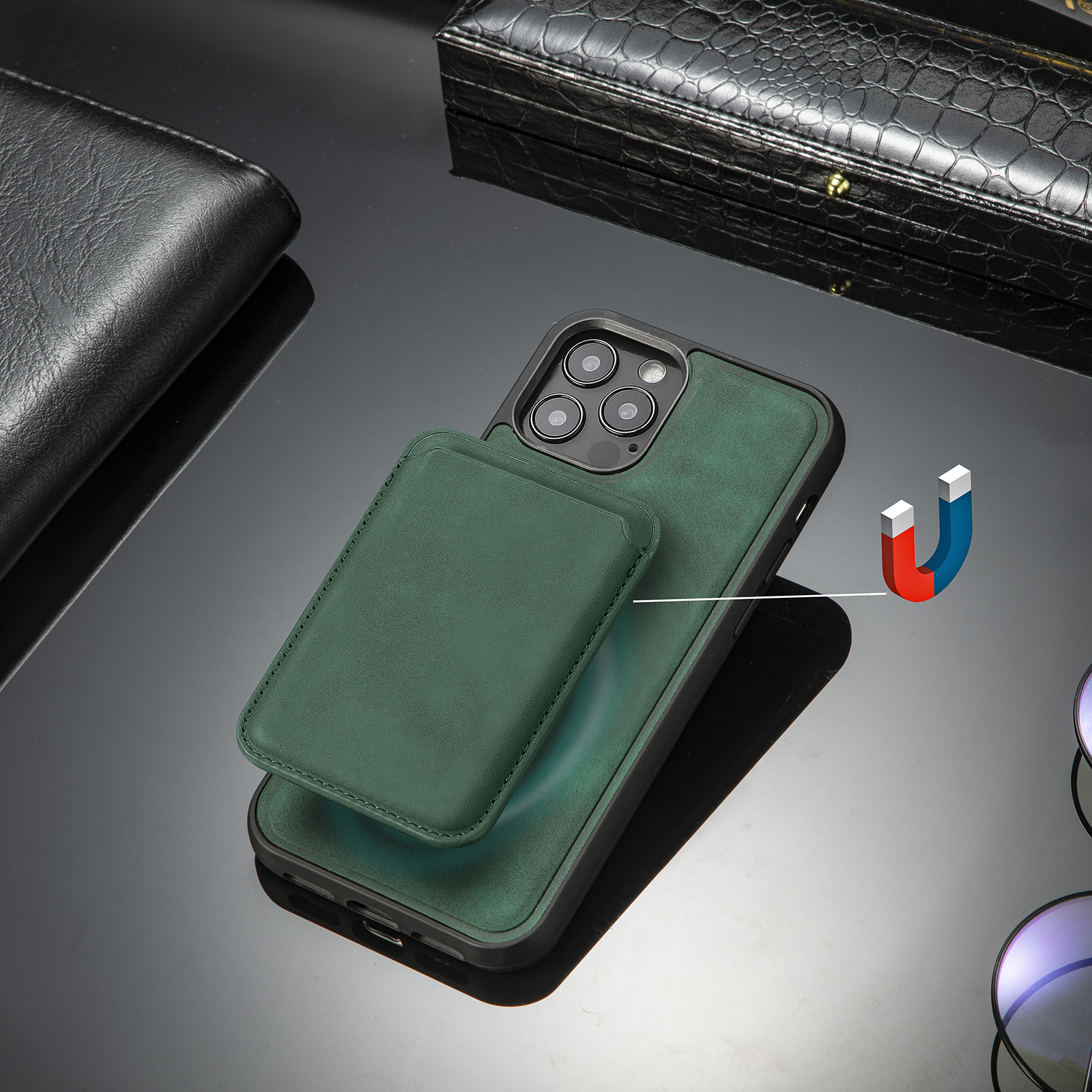 

MagSafe Phone Cases for iPhone 12 Pro Max, Pure Color Skin feeling Magnetic Adsorption Card Holder PU Leather Anti-drop Shockproof Protective Case, Brown