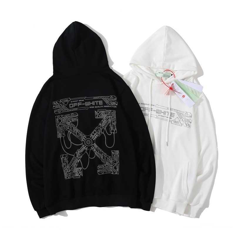 

hoodies2021 new autumn winter Plush ow off luminous mechanical geometric arrow high-quality casual clothes for men and women, White