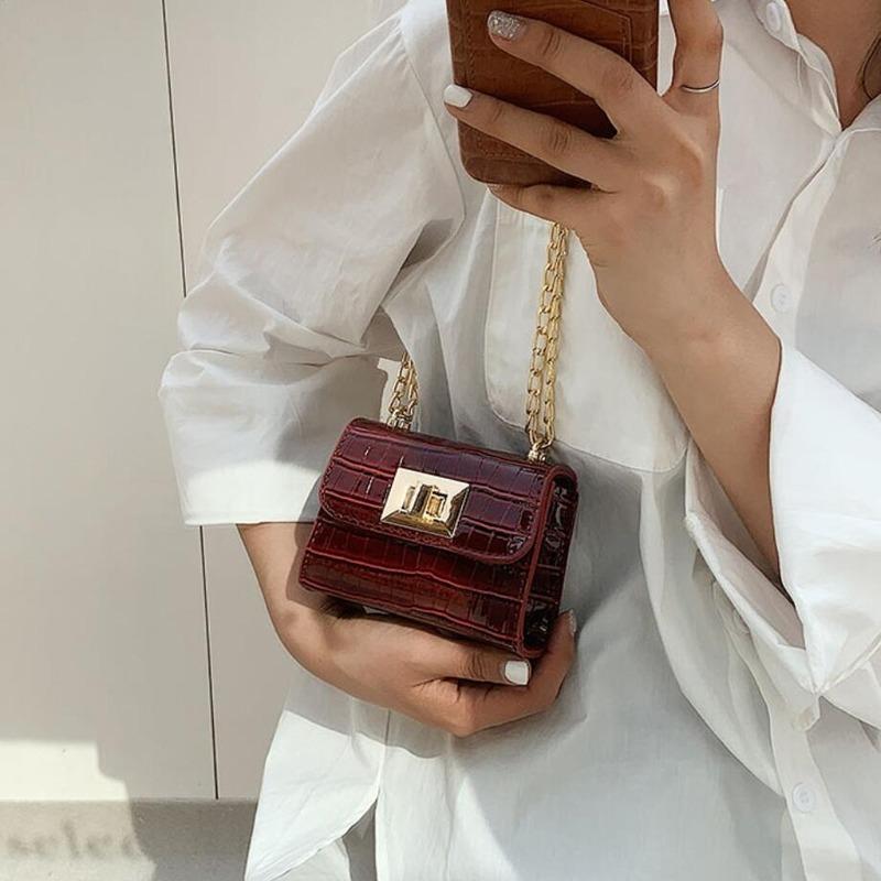 

Evening Bags Stone Pattern Mini Square Crossbody Bag 2021 Summer Quality PU Leather Women's Designer Chain Shoulder Messenger, Black