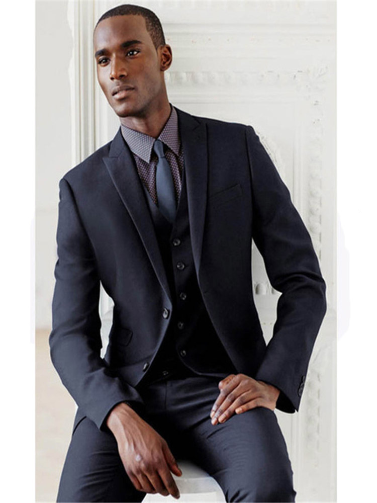 

Men's Suits & Blazers classic men's tuxedo smolking bridegroom thin suit and culine evening suits for the most recent men navy blue jacket double breasted, Picture style3