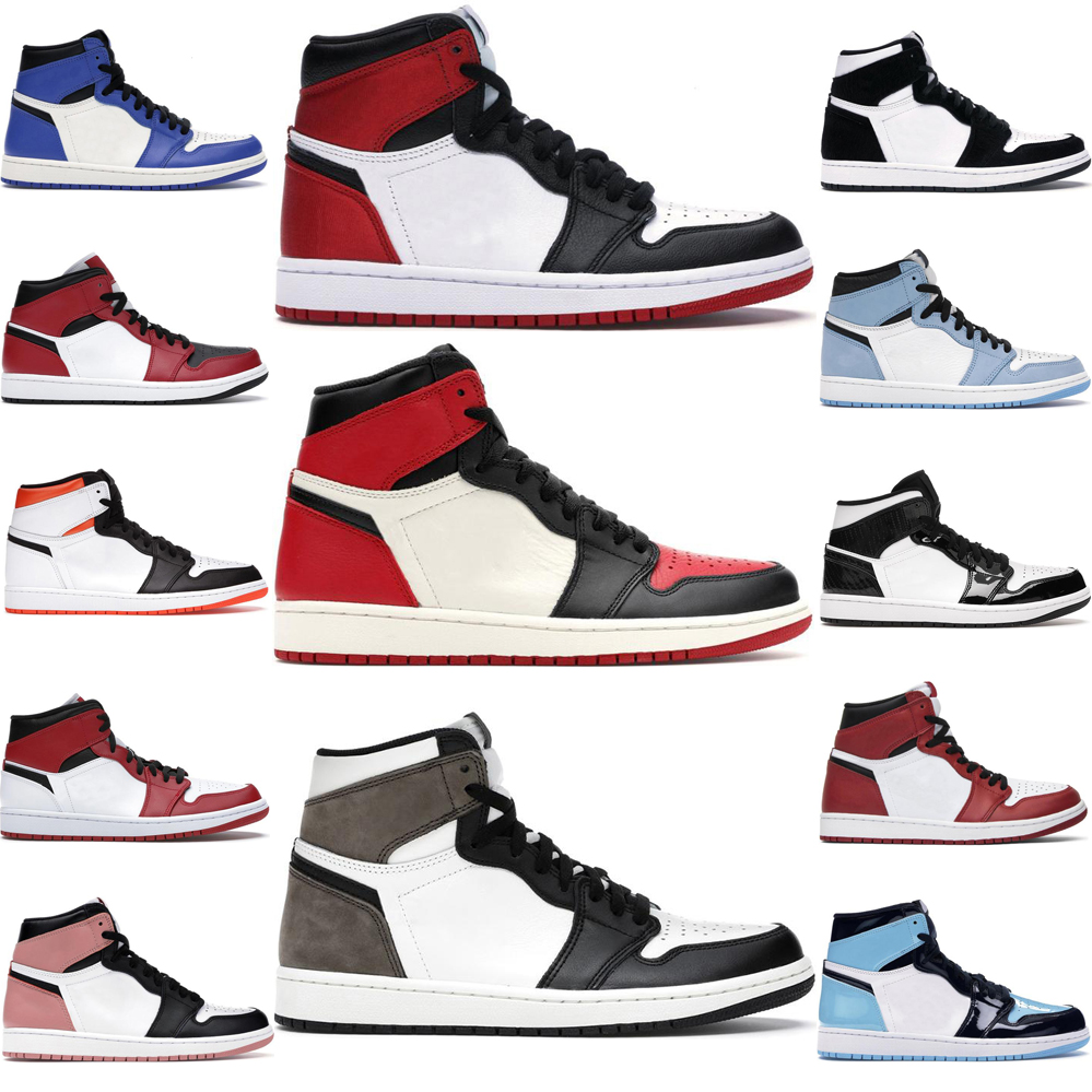 

Newest Mens Royal Patent bred 1 Basketball shoes 1s University Blue High Dark Mocha Twist Light Smoke Grey Chicago UNC Bordeaux royal toe men women Designer sneakers, Box