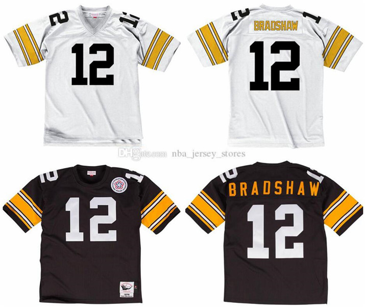 

Stitched football Jersey 12 Terry Bradshaw 1975 Mitchell & Ness retro Rugby jerseys men women youth s-6xl