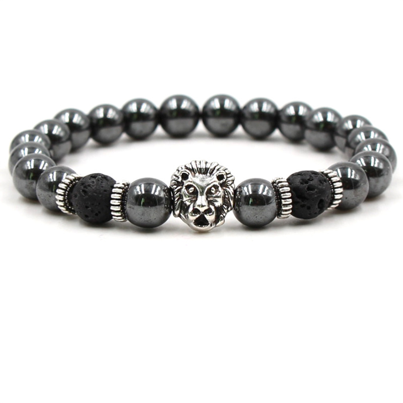 

Black Hematite Beaded Strands Stone Lava Rock Bracelets Alloy Gold Plated Silver Skull Lion Owl For Women Men Bracelet Bangles Jewelry Gift
