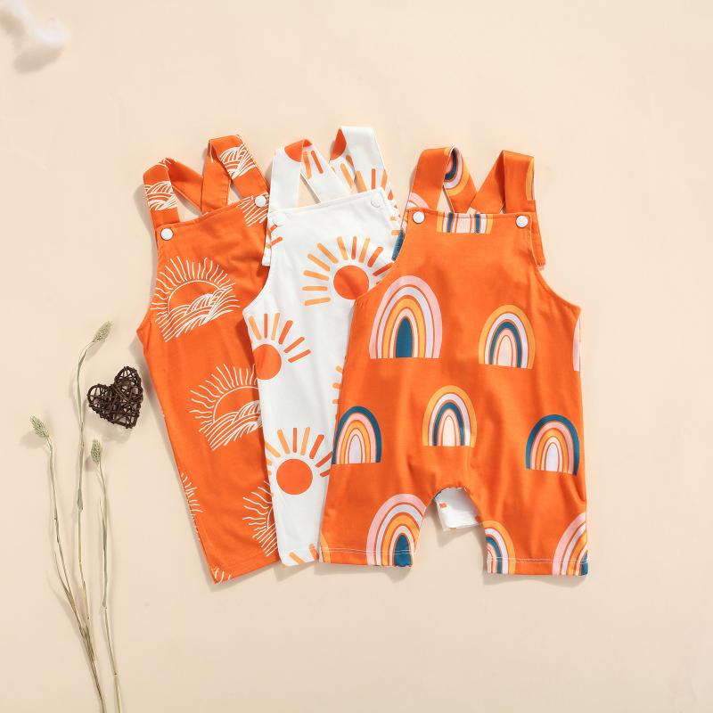 

Jumpsuits FOCUSNORM 0-24M Summer Baby Girls Boys Rompers Rainbow Printed Strap Sleeveless Button Pocket 3 Colors, Blue