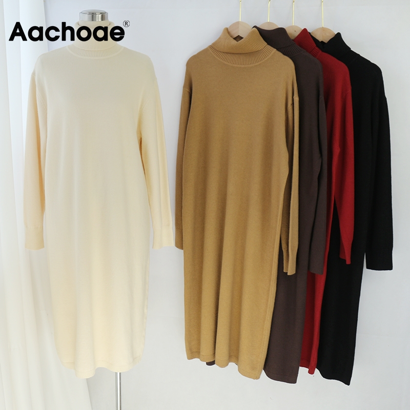 

2021base casual solid midi dress women turtleneck batwing long sleeve loose knitted dress leisure straight dress femme robe, Black;gray