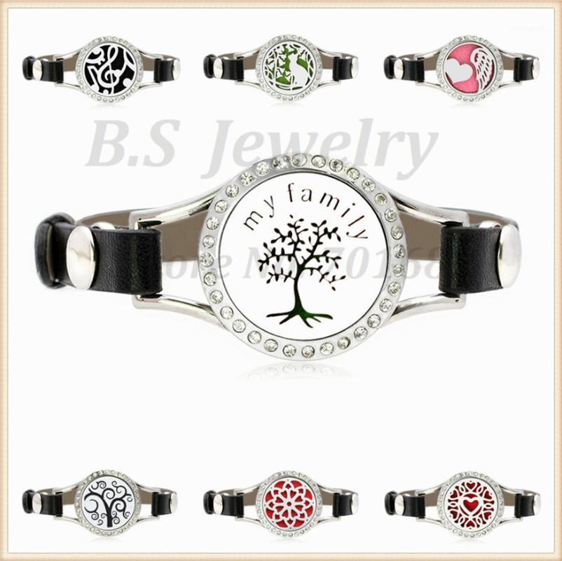 

Charm Bracelets My Fmaily Tree 25mm 316L Stainless Steel Essential Oil Diffuser Bangle Leather Bracelet With Crystals Free 10pa1