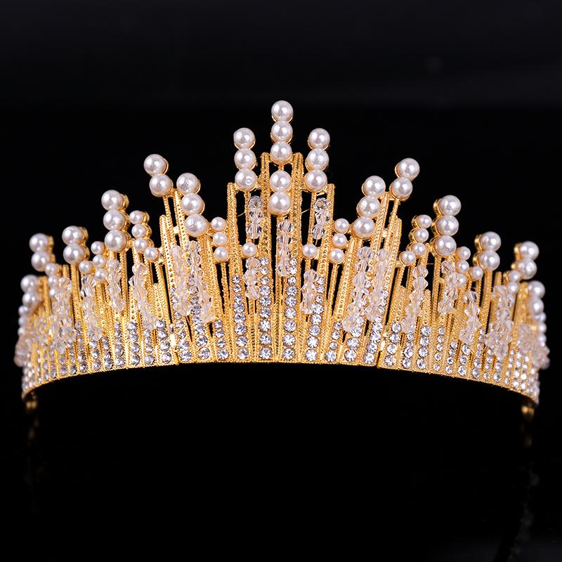 

Hair Clips & Barrettes Vintage Gold Bridal Pearl Tiara For Wedding Crown Handmade Crystal Rhinestone Beaded Bride Head Jewelry Accessories, Golden;silver