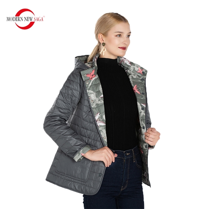 

MODERN SAGA Autumn Women Jacket Reversible Cotton Padded Hooded Coat Warm Woman Russian Size 211018, W18 dark pink