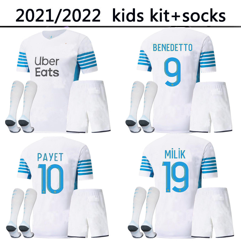 

221 22 Marseille Soccer jerseys kids kit socks child Olympique milik maillot de foot om 2021 2022 Camiseta PAYET THAUVIN BENEDETTO football shirt, Blue