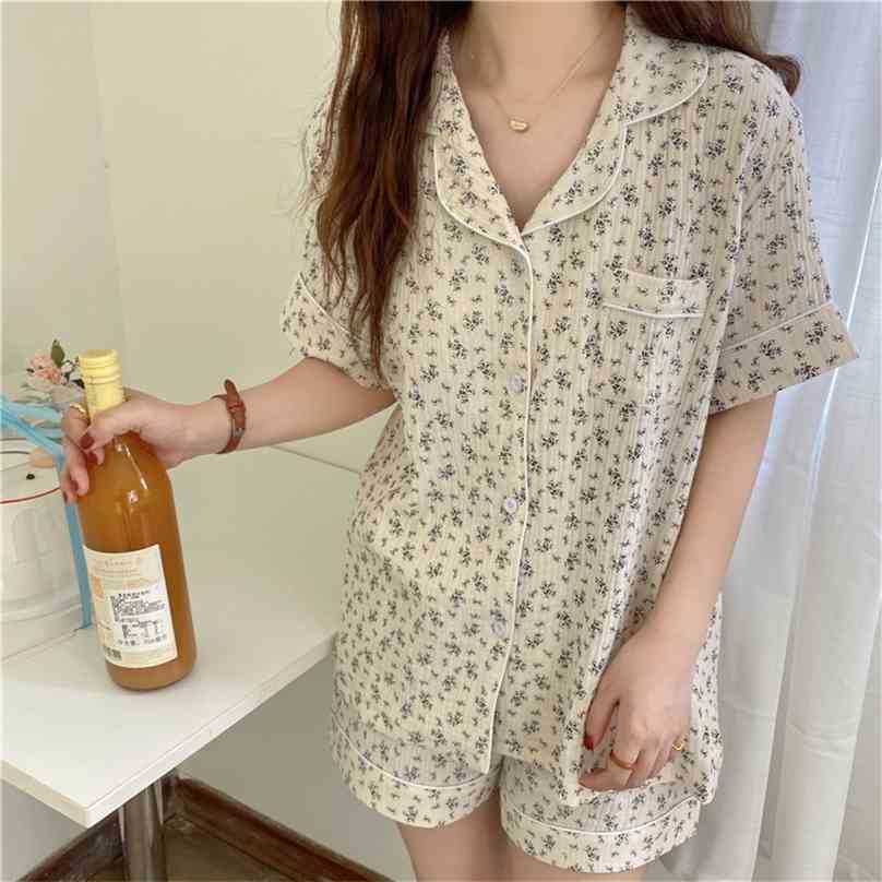 

Florals Stylish Outwear Sleepwear Brief Summer Printing Chic All Match Homewear Two Piece Pajamas Sets 210525, Photo color