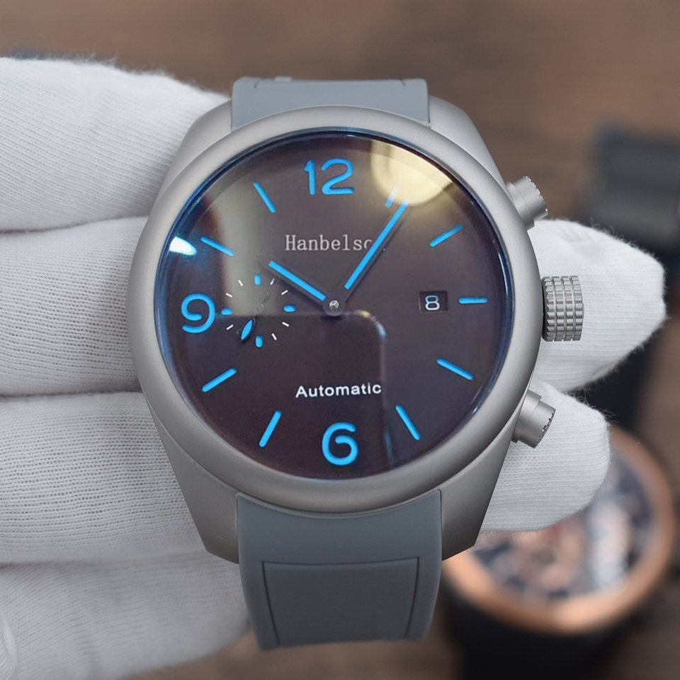 

Mens Watches Montre De Luxe Striped steel Wristwatches Automatic Mechanical movement Black face rubber strap wholesale and retail, Black rubber strap