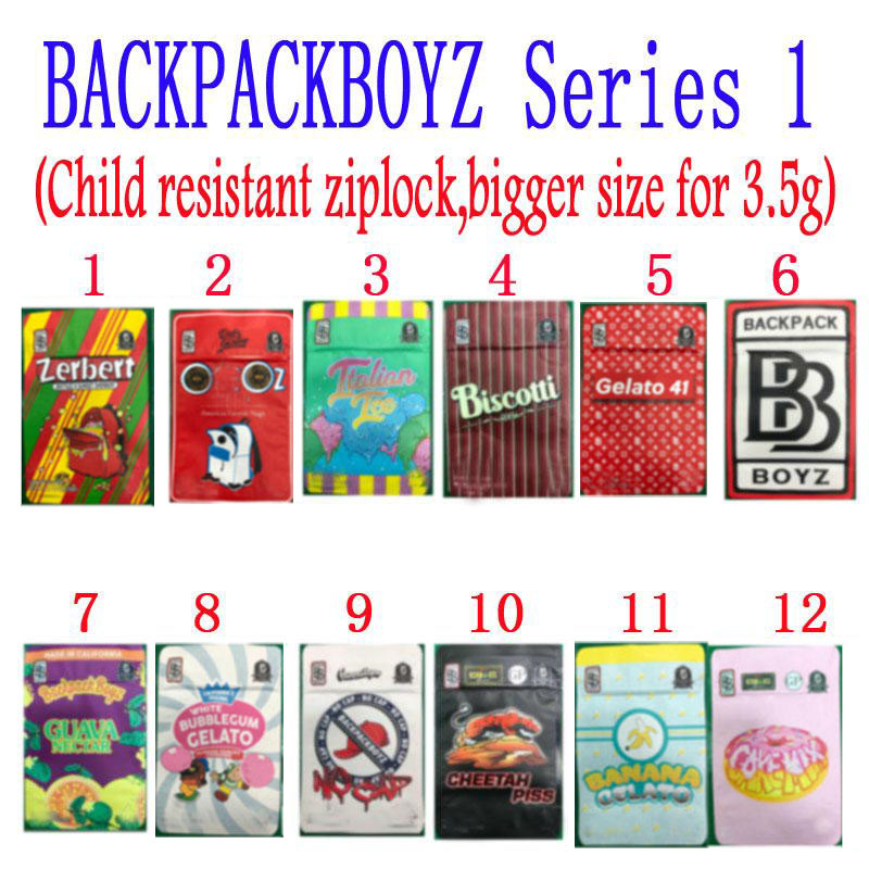 

BACKPACKBOYZ 3.5g smell proof mylar bags resealable baggies backpack boyz BISCOTTI GELATO 41 GUARANA BILLY KIMBER ZERBERT GELATTI