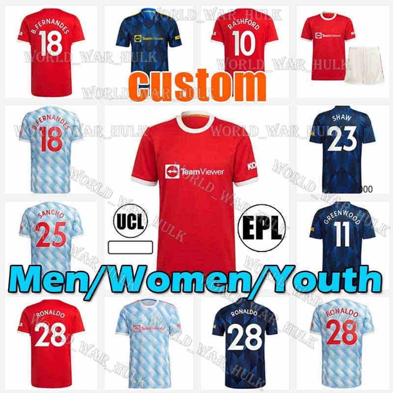 

21 22 RONALDO B. FERNANDES soccer jersey Fans Player verison UNITeD CAVANI MANCHeSTer Camiseta futbol UTD VAN DE BEEK RASHFORD Men kids kits 2021 2022 football shirts, 21-22 kids kits(manlian)