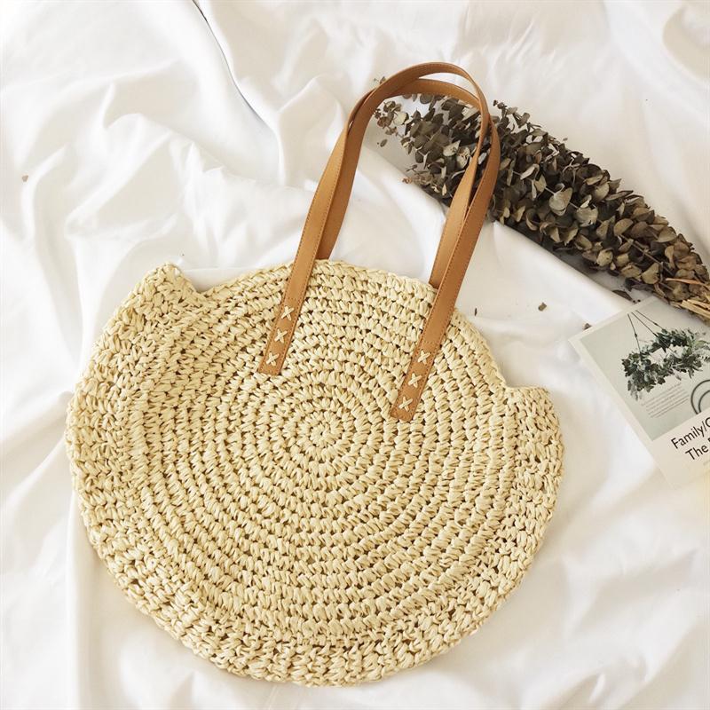 

Evening Bags Simple Round Shoulder Fashion Straw Bag Woven Beach, Dark brown