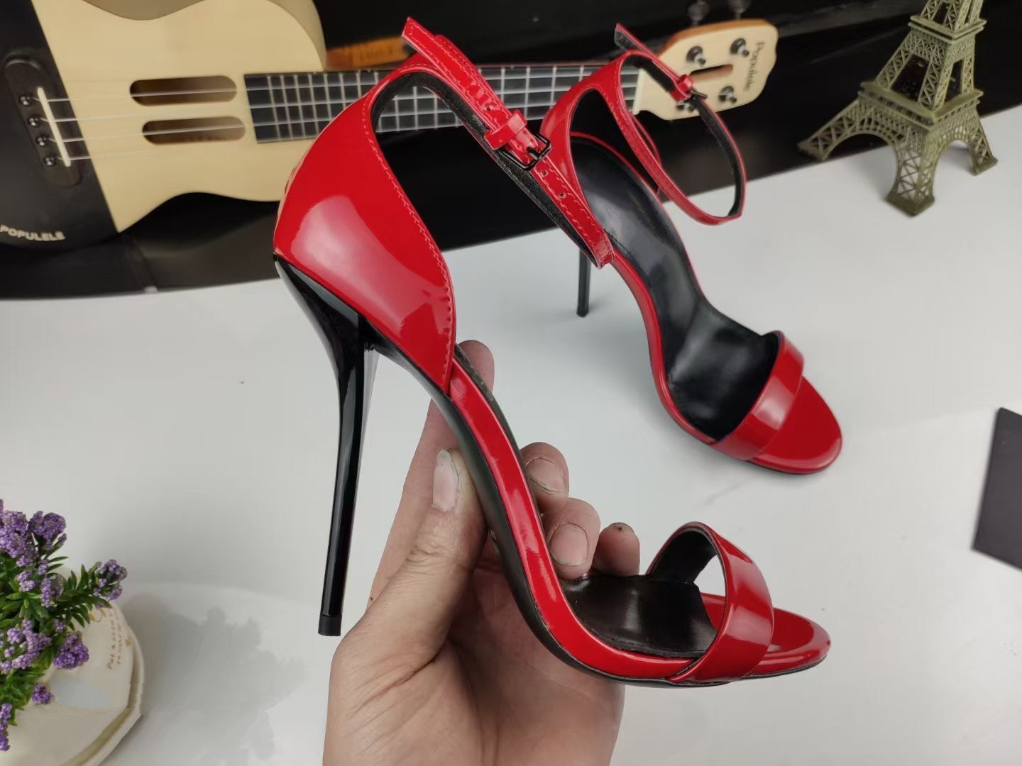 

Custom made Top quality suede inside luxury designer metal strip Black Pat KJ001ent Leather Thrill Heel Pumps Women Tribute MJK001