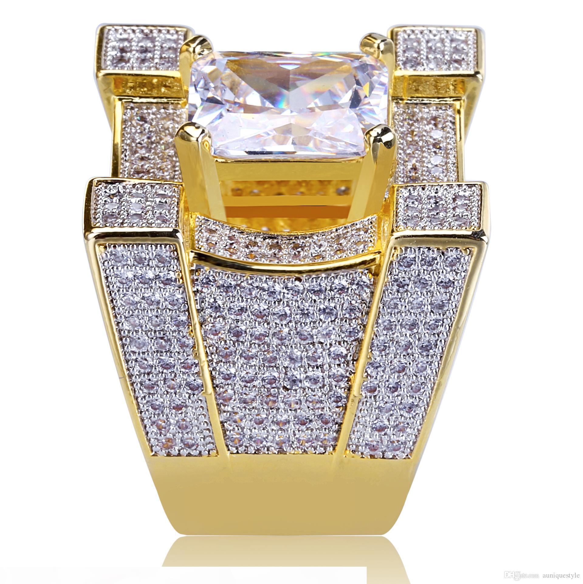 

Luxury Designer Hip Hop Jewelry Mens Gold Rings Iced Out Micro Paved CZ Finger Ring Luxury Diamond Bling Love Ring Pandora Style Charms Weddi