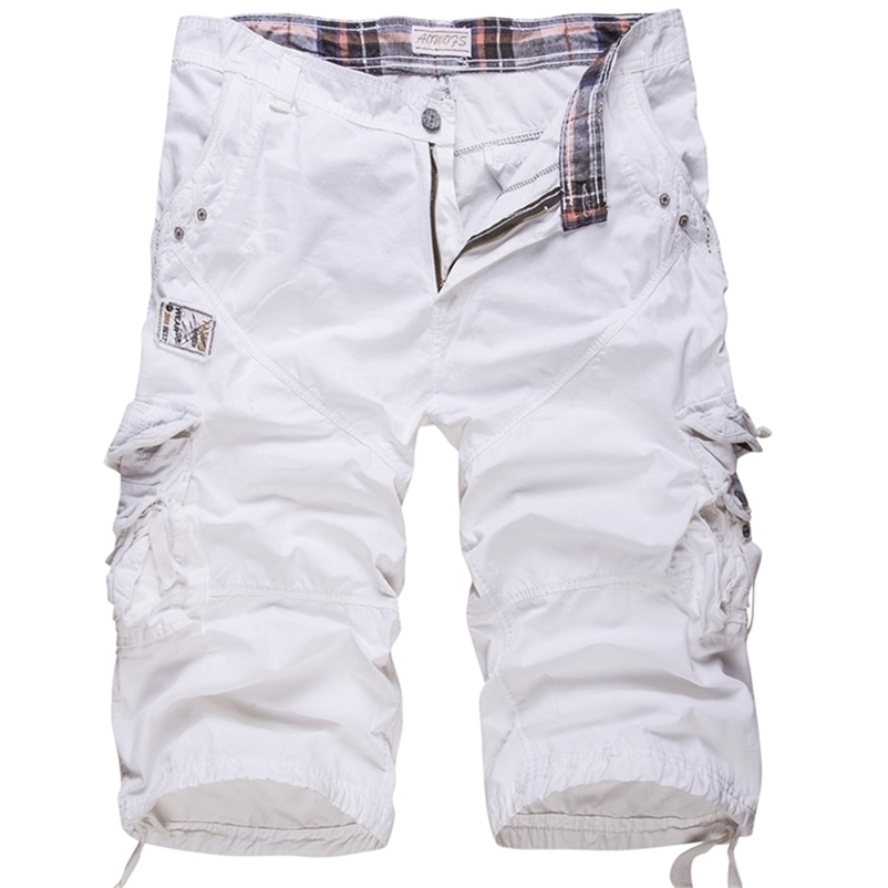 

New loose large size cargo shorts cotton men's Tactical casual shorts solid color patchwork military shorts white knee length 210330, Navy blue