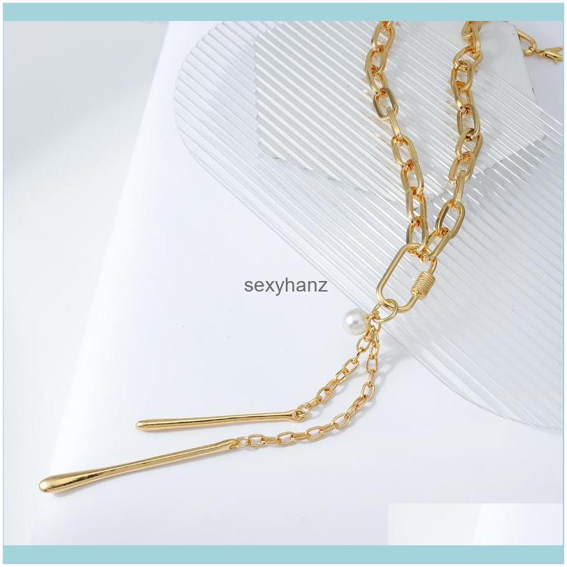 

Necklaces & Pendants Flashbuy Gold Sier Color Necklace Women Design Pearl Alloy Long Chain Geometric Pendant Statement Jewelry Chains Drop D