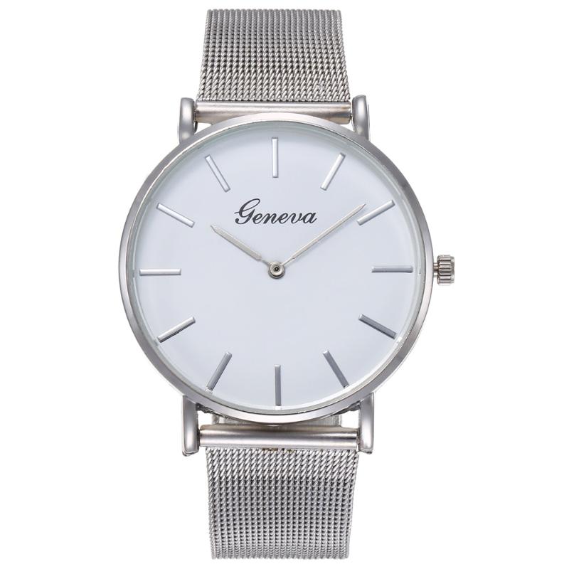 

Wristwatches Fashion Watches Mesh Belt Geneva Quartz Watch Foreign Trade Men And Women Rhinestone Decorative In Stock, Silver-white