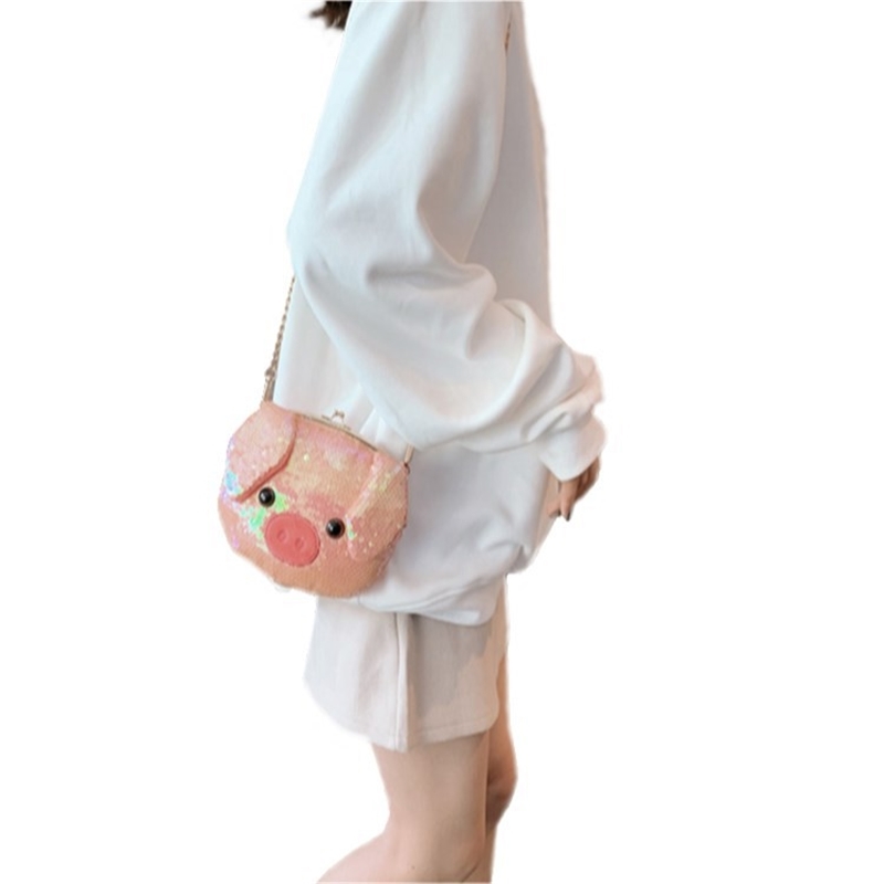 

2021 new pink pig cartoon cute plush satchel Personality Modeling Sequin Single Shoulder Messenger Bag, Rabbit