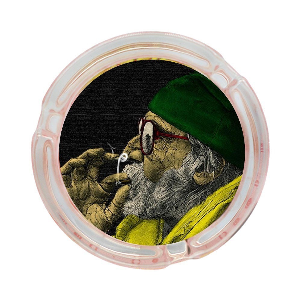 

New small round glass ashtray 65mm color printed UV pattern ashtray