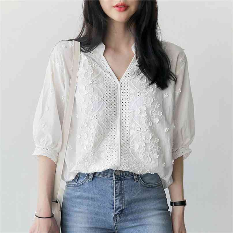 

BETHQUENOY Embroidery Blouse White Shirts Women Clothes Plus Size Cotton Tops Camisas Blusas Mujer De Moda Chemisier Femme 210719