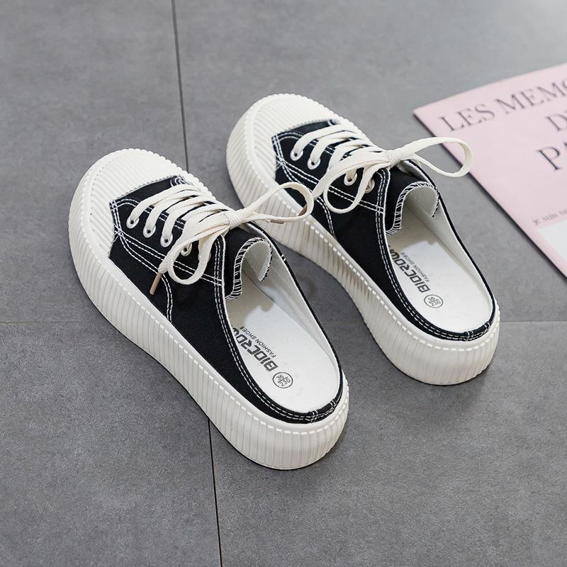 

Slippers Shoes Woman 2021 Lady Female Loafers Luxury Slides Platform Shallow Low Girl Designer Soft Summer Basic Casual Canv, Black