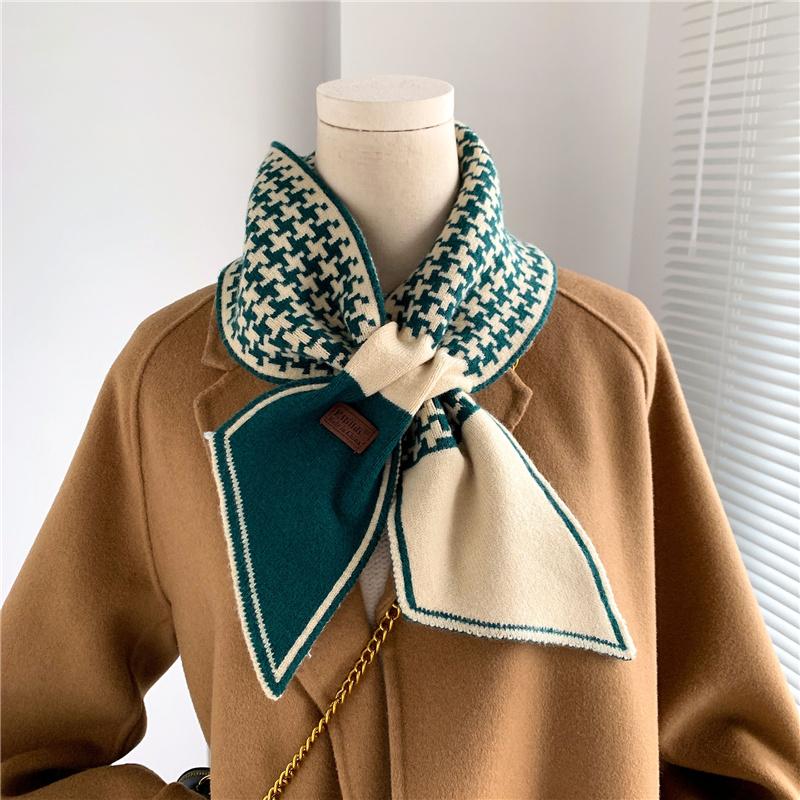 

Scarves Skinny Brand Knitted Scarf Women Letter Houndstooth Print Winter Warm Neckerchief Bufanda Luxury Designer Echarpe, Blue;gray