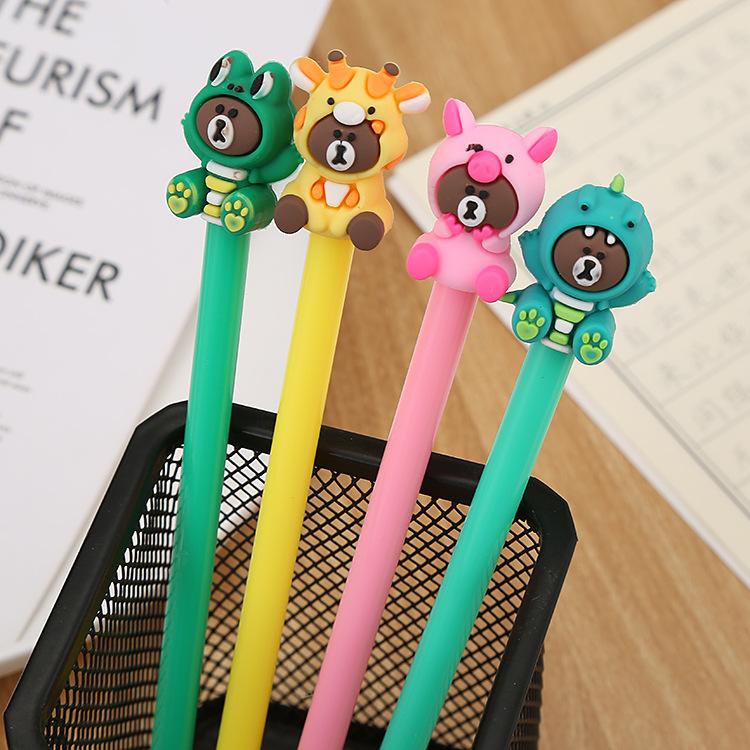 

4pcs Creative Cartoon Bear Kawaii Gel Pen Cute Things Learning Stationery Writing Fresh Student Exam Black School Pens
