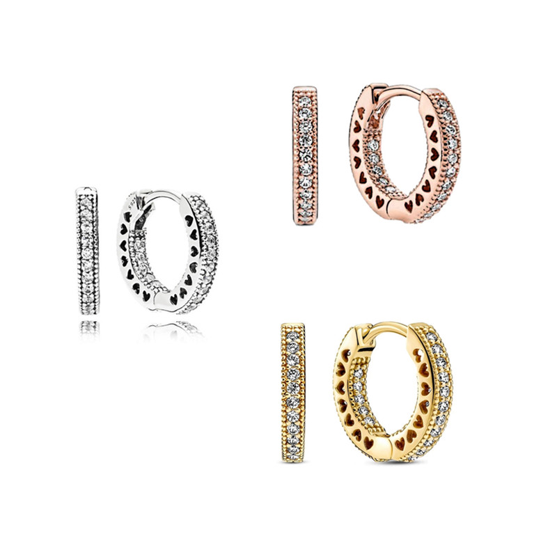 

Memnon Jewellery 925 Sterling Silver Signature Sparkling Heart Hoop Earring Fit European Pandora Style Jewelry Earrings For Women 286317C01 296317CZ 266317C01