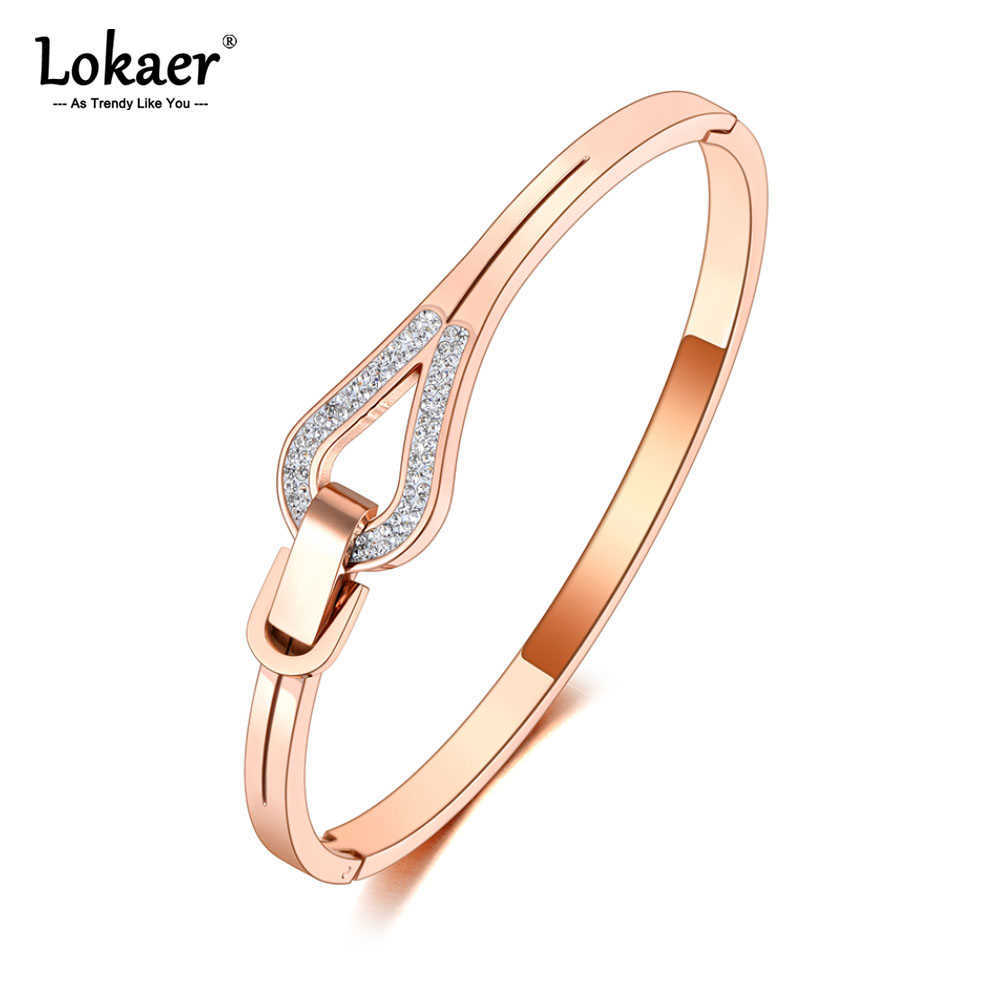 

Lokaer Trendy Clay Pave Setting Crystal Geometry Charm Bangle for Women Bohemia Stainless Steel Party Bracelet B21041 Q0717