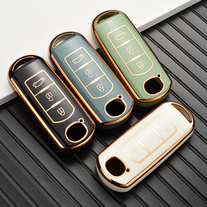 New Gold Edge Keys Covers TPU 2 3 Button Car Remote Key Case Shell For Mazda 2 3 6 Axela Atenza CX-5 CX5 CX-3 CX-7 CX8 CX-9 Vehicle Parts-image-747849177