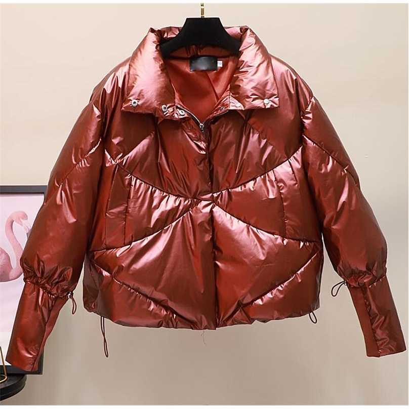 

Winte jacket women Thick Parkas Casual Loose Down Cotton Jacket Warm Padded parka Women Fashion Glossy Plus size OverCoat 211018, As photo