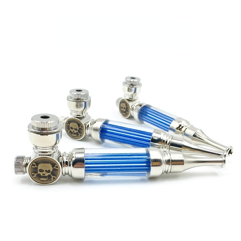 

Skull head lighted pipe transparent fluorescent rod led pipes flash metal cigarette set cigarette holder mesh