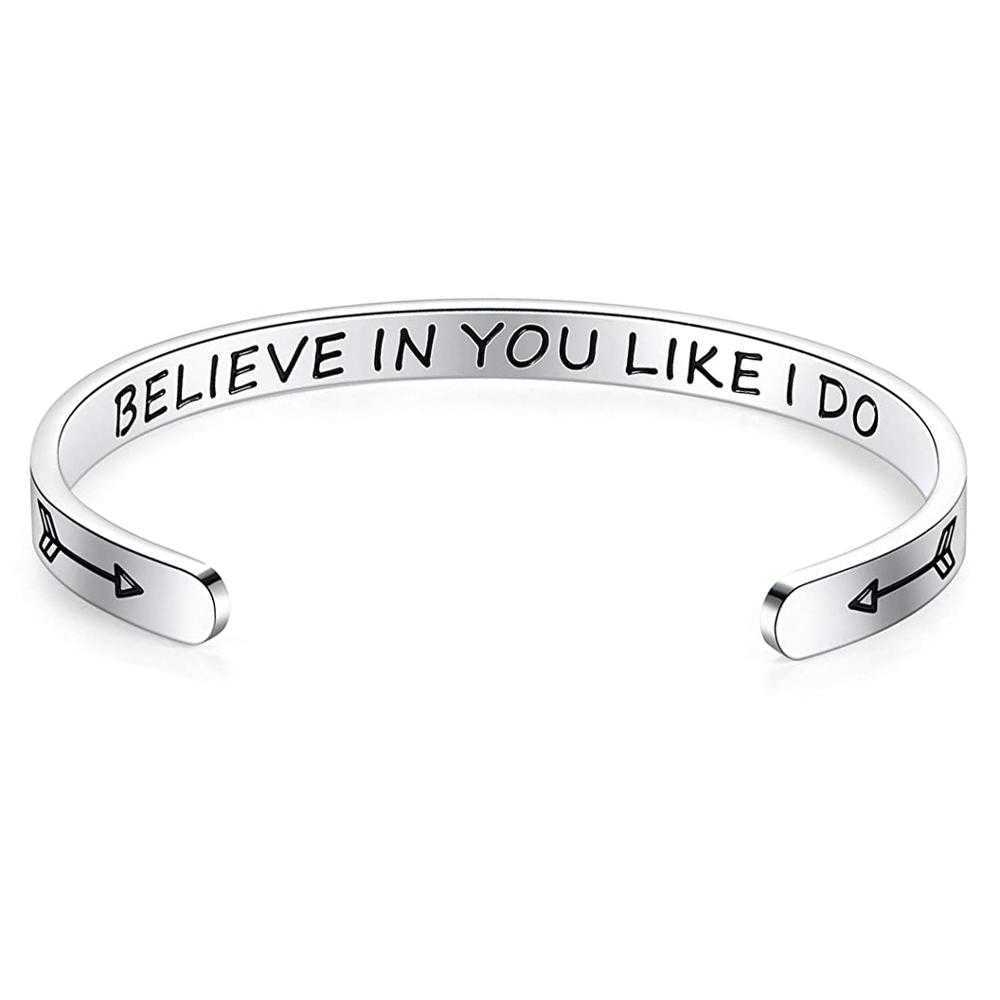 

Stainless Steel Bracelet C-shaped Opening Bracelet Female Fashion Jewelry Boyfriend Gift Believe in You Like i Do Christmas Gift Q0719