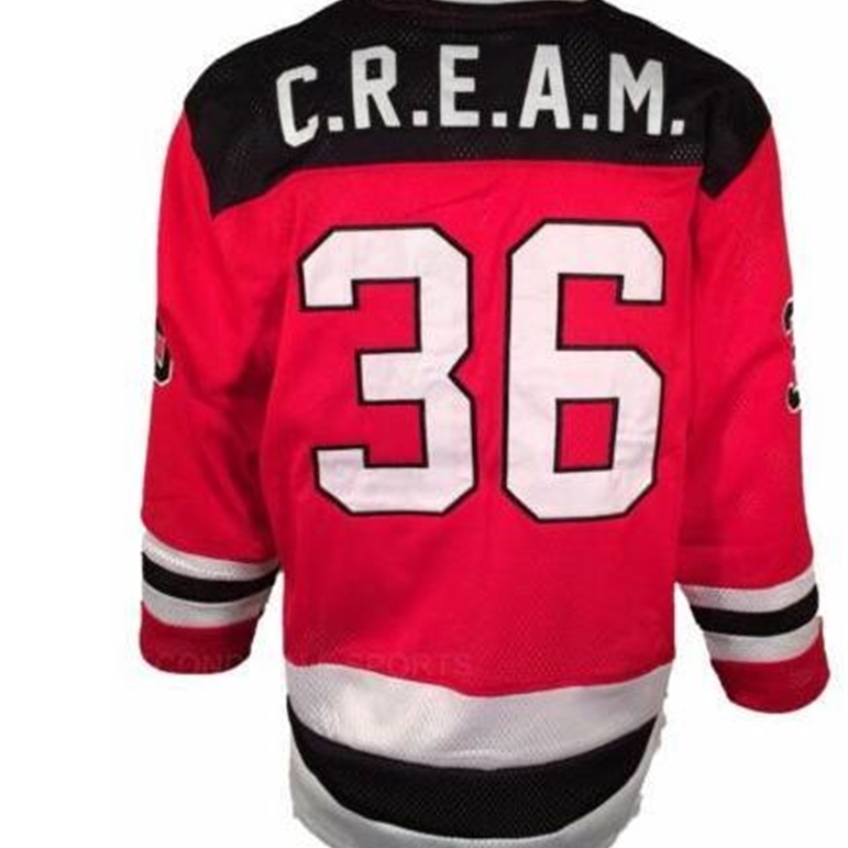 

VinCustom Men Youth women Vintage #36 C.R.E.A.M. CREAM Chambers Killer Bees DEVILS Hockey Jersey Size S- or custom any name or number, Red women s-2xl