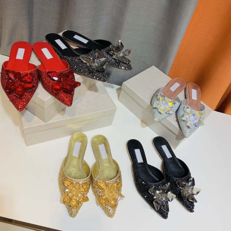 

Fashionable Rhinestone Baotou Pointed Slippers Hourglass Summer Refurbished High Heels Comfortable Outer Wear, Black