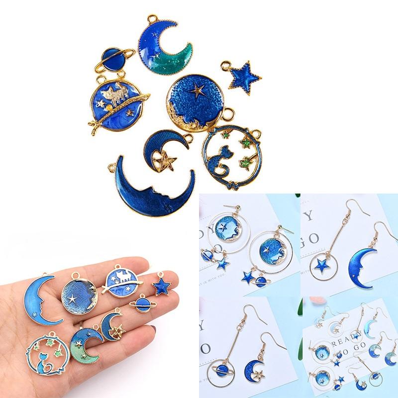 

Charms Cute Moon Star Planet Enamel Exquisite Blue Pendant For DIY Bracelet Earrings Necklace Jewlery Making, Bronze;silver