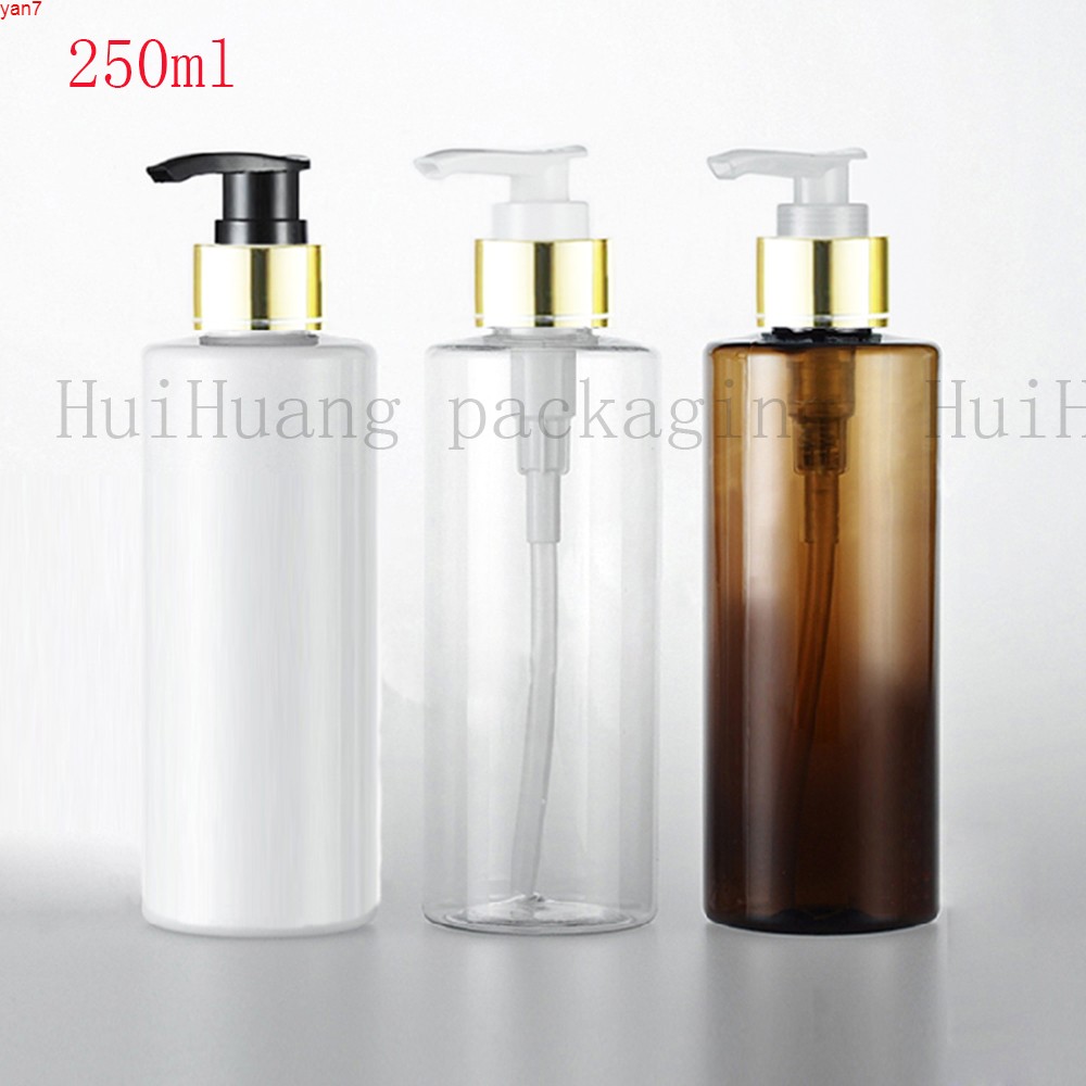 

20pcs 250ml PET Lotion gold collar Pump Bottle,Amber Plastic Cosmetic Container,Empty Shampoo Sub-bottling,Essential Oil Bottlehigh qty