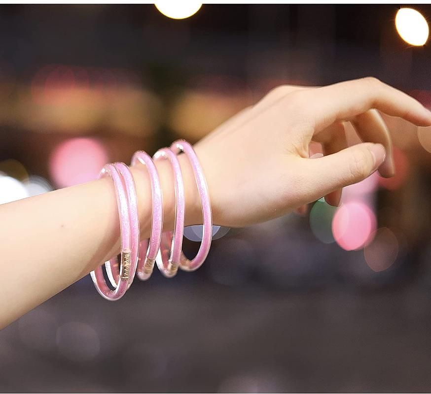 

Bangle Multi-layer Silicone Plastic Shinning Pink Powder Glitter Jelly Bracelet Fashion Women Friendship Bracelets