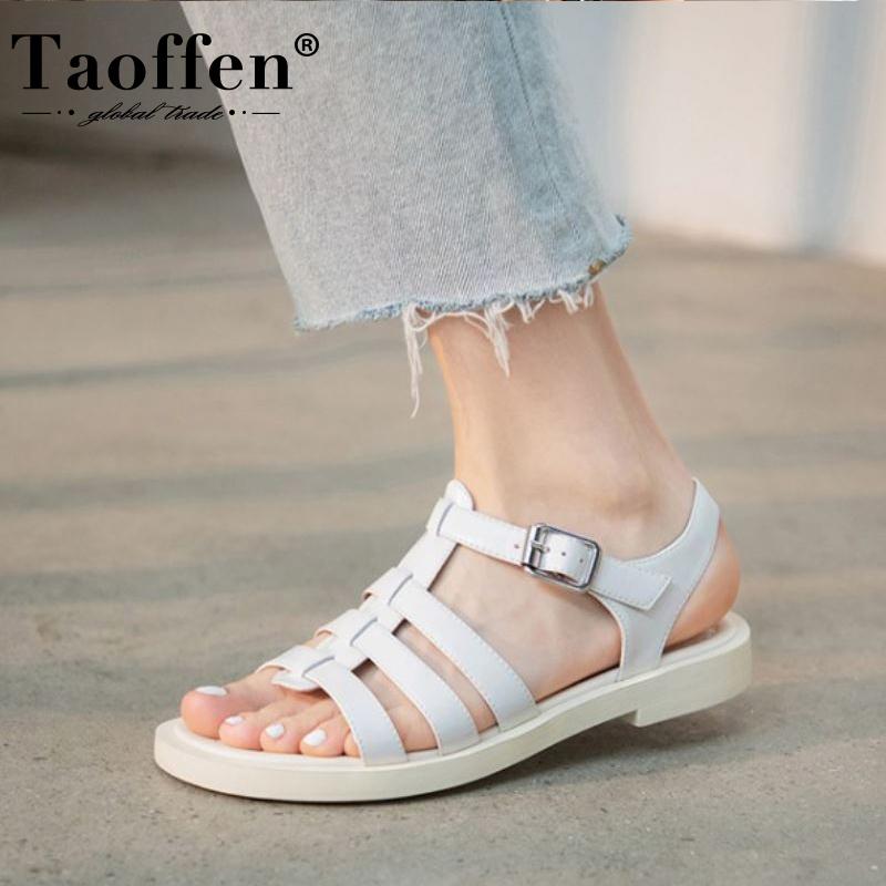 

Taoffen Women Summer Sandals Buckle Flat Heel Shoes Fashion Cool Daily Vacation Footwear Size 34-40, Black